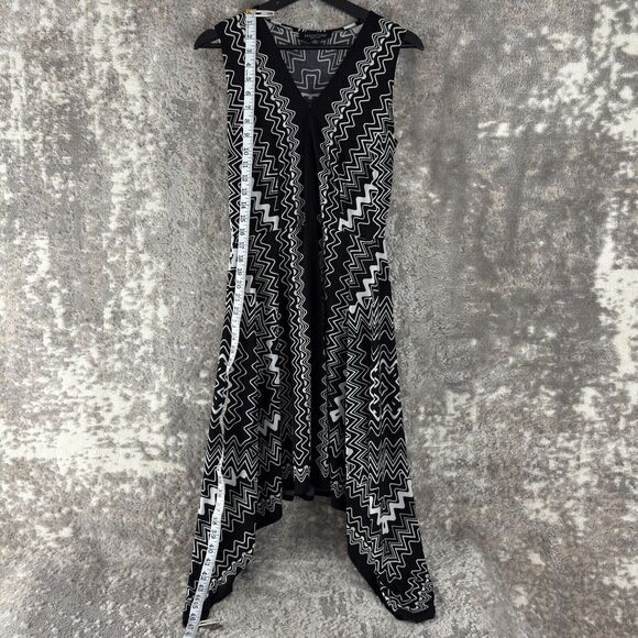 Perceptions Size XS Hankerchief Hem Zigzag Knee Length Flared Dress Black White - Picture 3 of 11